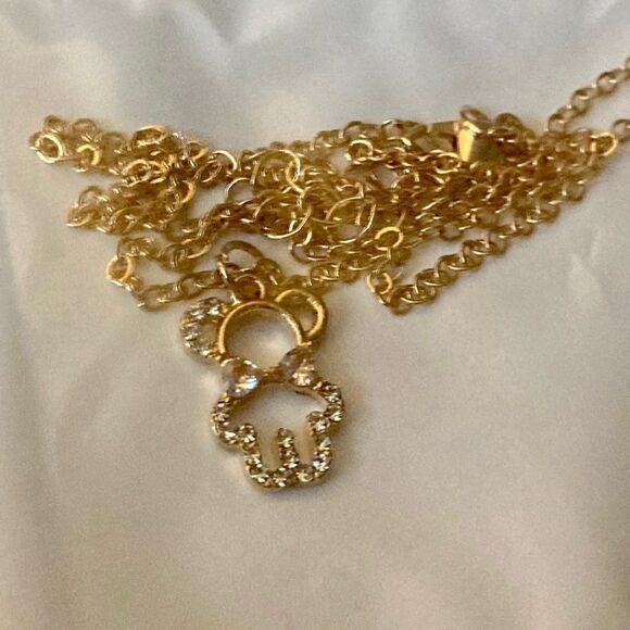 14k Gold Womens Zircon Bear Charm Necklace - Picture 7 of 8